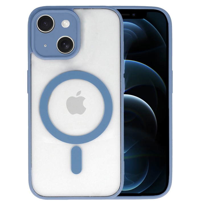 Husa de protectie MagSafe de poliuretan, compatibila Apple iPhone 13, Mag Cover DeLuxe, Rama termoplastic flexibil, Margini ridicate, Confortabila, Anti-soc, compatibila Wireless Charging, Transparent/Verde inchis