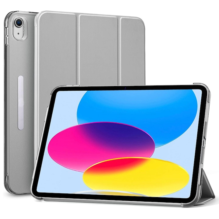 Apple iPad Air 4 (2020) kompatibilis burkolat, elülső hátsó védelem, Hybrid Slim 360 felhajtható burkolat, ökológiai bőr, áttetsző polikarbonát hátlap, mikroszálas képernyőburkolat, állvány funkció, automatikus alvás, vékony kialakítás, szürke