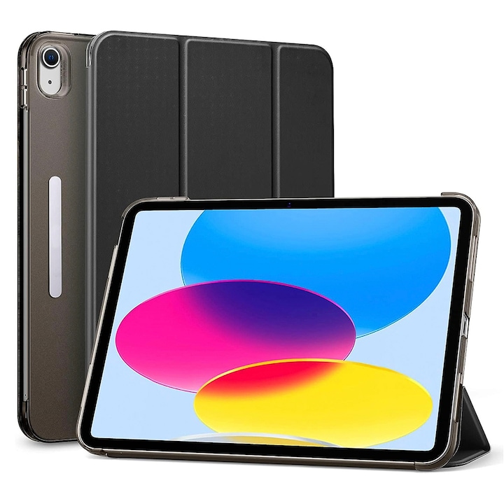 Apple iPad Air 4 (2020) készülékkel kompatibilis burkolat, elülső hátsó védelem, Hybrid Slim 360 felhajtható burkolat, ökológiai bőr, áttetsző polikarbonát hátlap, mikroszálas képernyőburkolat, állvány funkció, automatikus alvás, vékony kialakítás, fekete