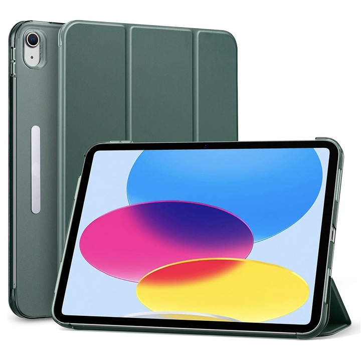 Husa compatibila cu Apple iPad Air 4 (2020), Protectie fata-spate, Hybrid Slim 360 Flip Cover, Piele ecologica, Spate policarbonat translucid, Acoperire ecran microfibra, Functie stand, Auto-Sleep, Design slim, Verde inchis