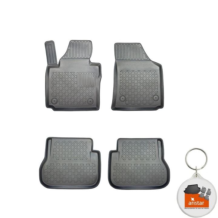 Set 4 covorase auto cauciuc tip tavita Aristar Guardliner pentru Volkswagen Caddy, caroserie Van, an fabricatie 2004 - 10.2020, 5 LOCURI si breloc Aristar