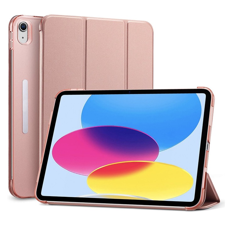 Husa compatibila cu Apple iPad Air 5 (2022), Protectie fata-spate, Hybrid Slim 360 Flip Cover, Piele ecologica, Spate policarbonat translucid, Acoperire ecran microfibra, Functie stand, Auto-Sleep, Design slim, Roz