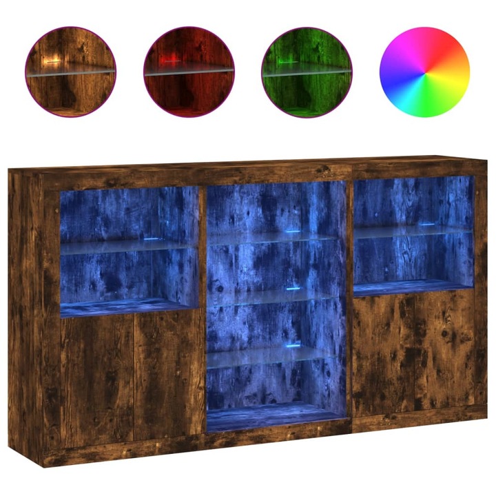 Dulap cu lumini LED vidaXL, stejar fumuriu, 181,5x37x100 cm, 45.4 kg