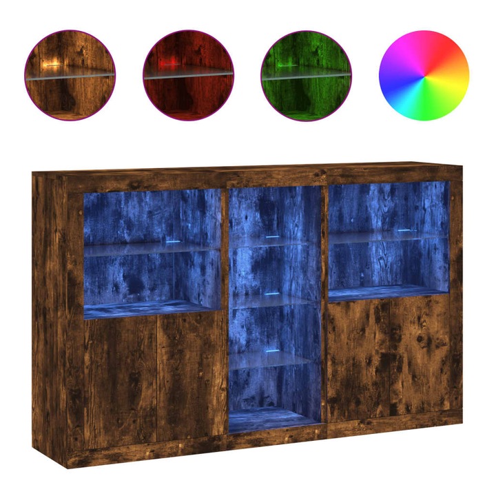 Dulap cu lumini LED vidaXL, stejar fumuriu, 162x37x100 cm, 41.2 kg