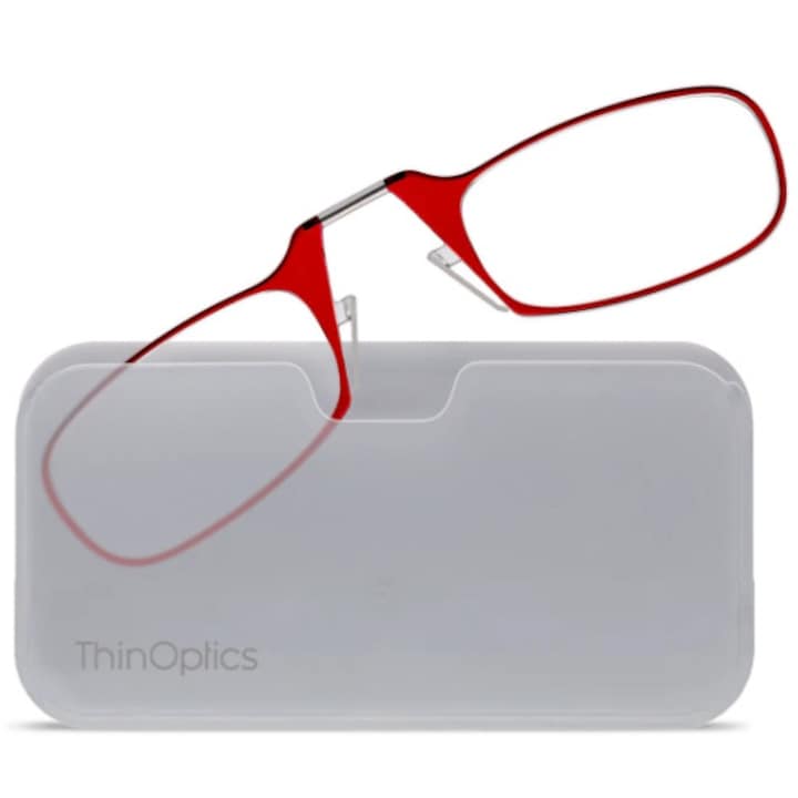 Компактни диоптрични очила без рамки ThinOptics, С бяла/прозрачна кутийка, Диоптър +2.5, Червен