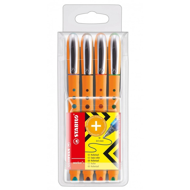 Комплект химикалки, Stabilo, Worker+Fine ST2016/4, 4 цвята