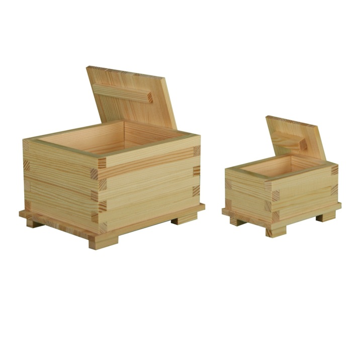 Set construit 2 Cutii cu capac, 92 piese din lemn, Walachia