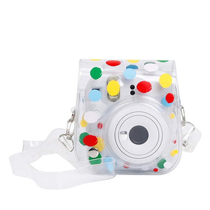 Фото чанта, JENOUS®, За Fujifilm Instax Mini 12, 12,5*7,2*14см, PVC, Цветни точки/Прозрачен