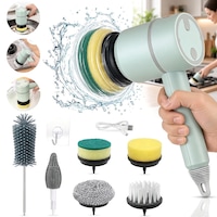 Perie electrica rotativa de curatare, EXCITAT®, cu 6 capete detasabile, USB, 3 viteze, Curatare fara effort, 1200mAh, IPX7, pentru diverse suprafete, bucatarie, biberoane, baie, masina, impermeabil, Verde