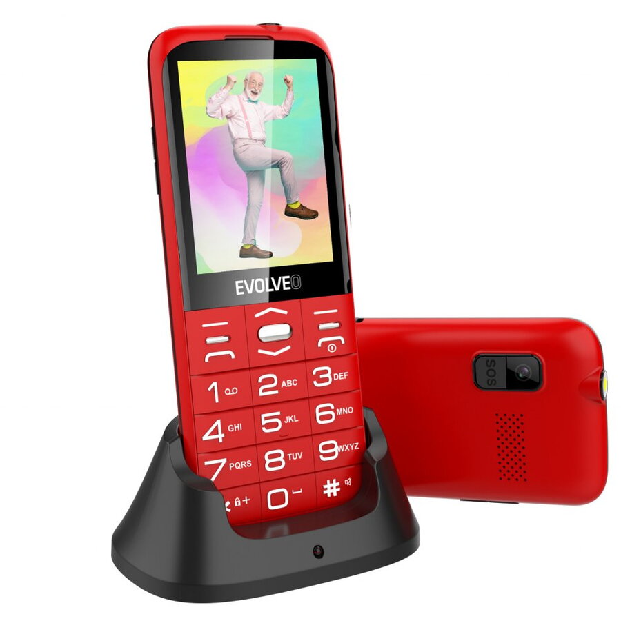 Telefon mobil EVOLVEO EasyPhone XO, pentru seniori, Dual Sim, 2G, Rosu