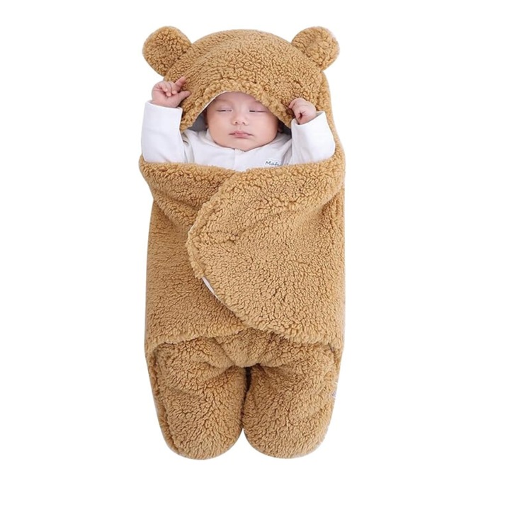 Bolyhos babatakaró, RealVDM®, Meleg, mackó formájú pólyázáshoz, Nude, 80 cm