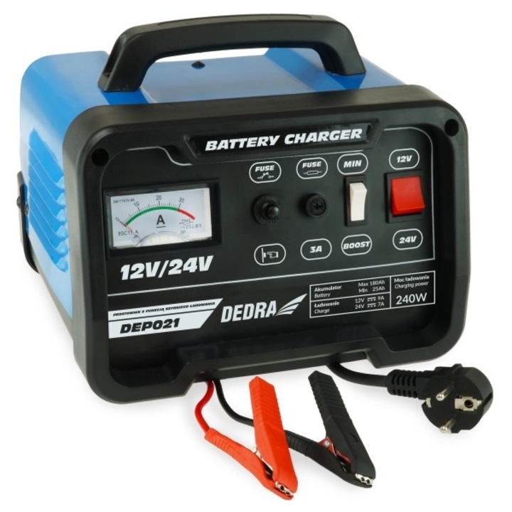 Egyenirányító, Dedra, 12/24V, 25-180Ah, fekete/kék