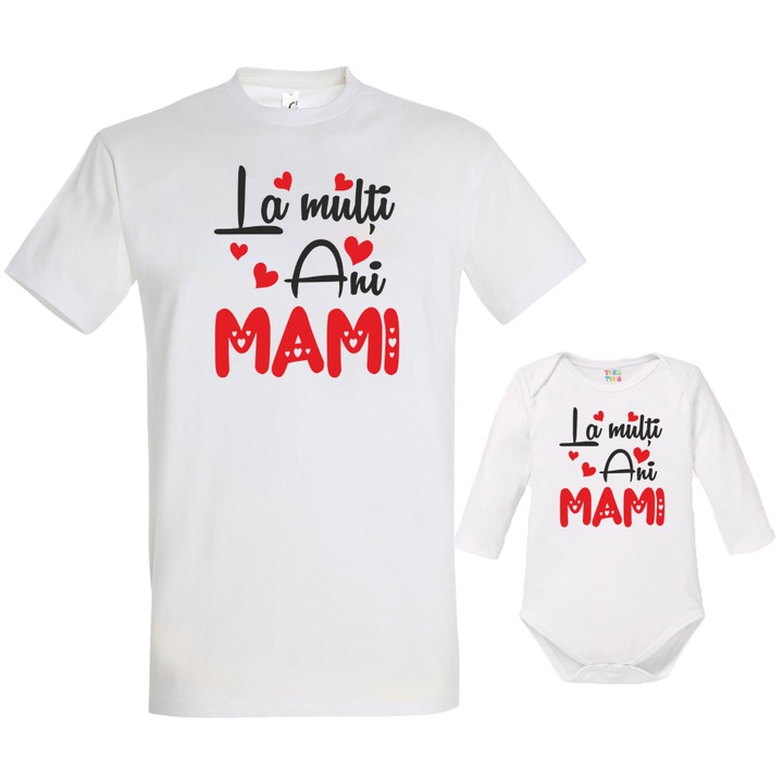 Set body alb cu tricou barbatesc L ''La multi ani mami''