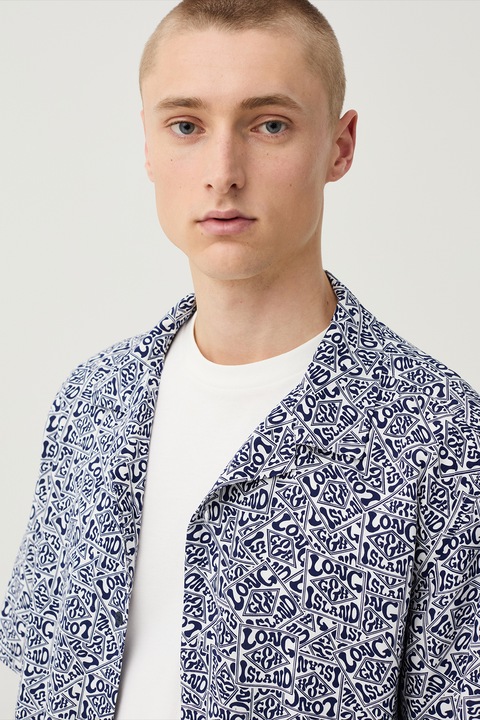 OVS, Bő fazonú mintás ing, Fehér/Tengerészkék