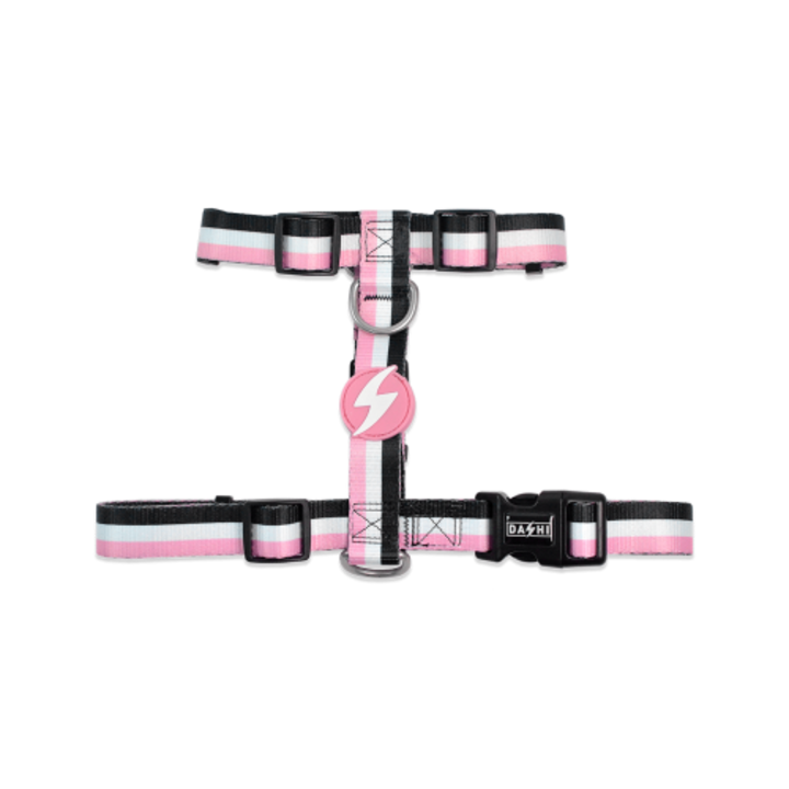 Ham pentru caini, Dashi Stripes3 Pink&Black, Reglabil, Prindere Spate, Extra Small