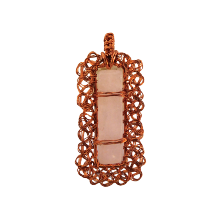 Pandantiv din cupru dantelat cu cuart roz, 6,5 cm