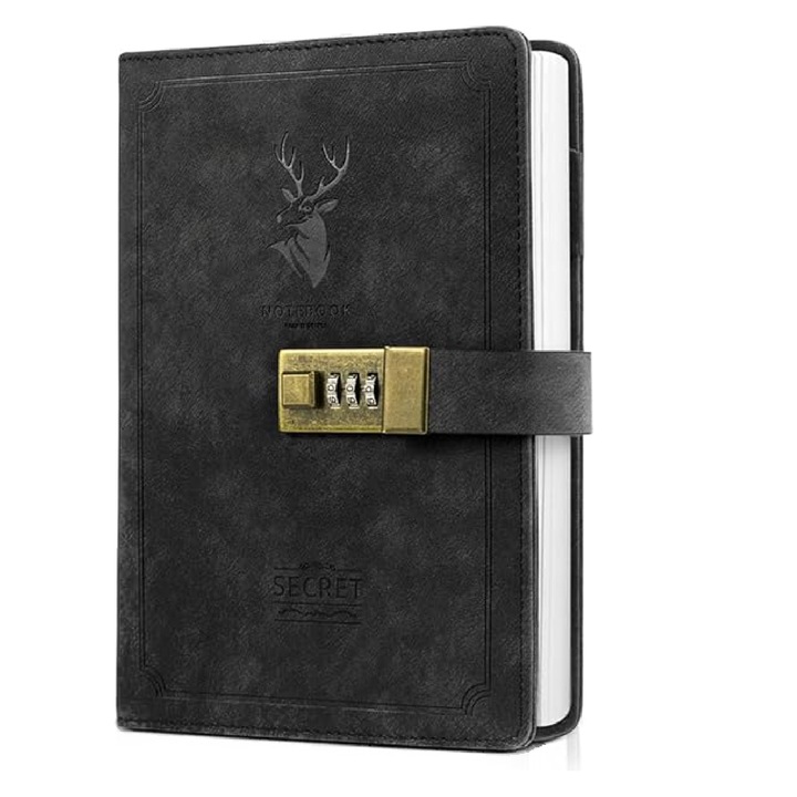 Agenda cu sistem de blocare cu cifru, KEEP IT SIMPLE, coperta reutilizabila, A5, 200 pagini, negru