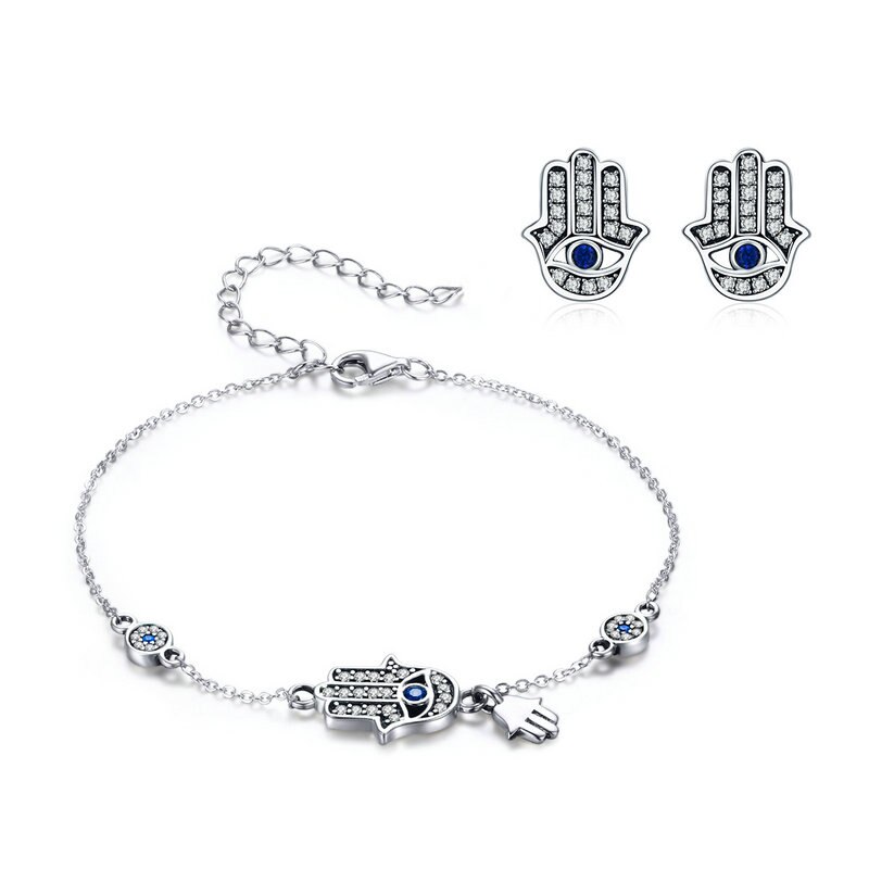 Set argint cu mana lui Fatima si ochi de deochi, BeSpecial, SZT0042 ...