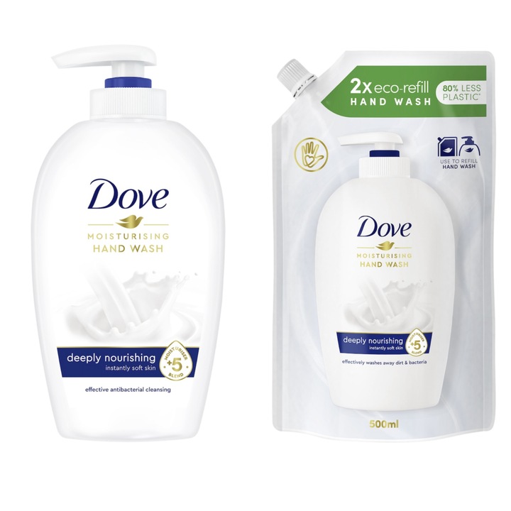 Комплект Dove Оригинален течен сапун 250мл + резерв 500мл
