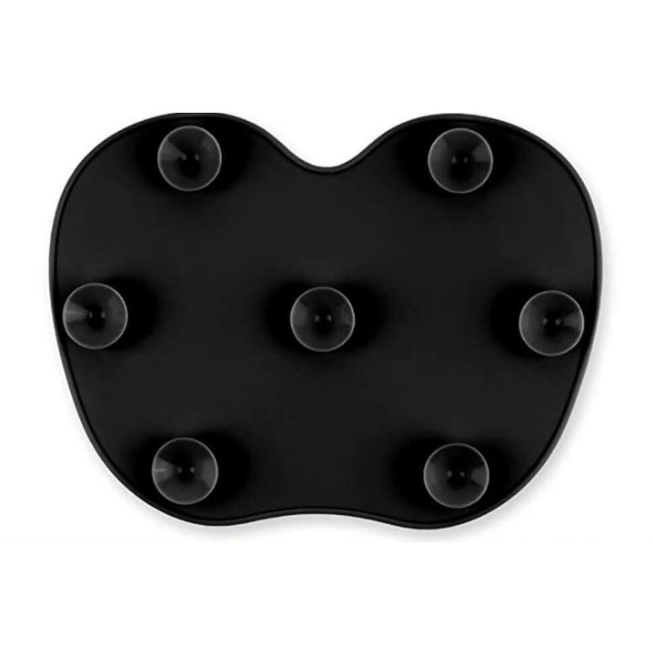 Paleta din silicon cu striatii tip dispozitiv pentru curatarea si igienizarea pensulelor de machiaj sau pictura, flexibila, cu ventuze pentru stabilitate si prindere pe diverse suprafete, 12 x 16 cm, negru