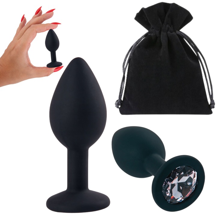 Dop anal, S, 7,2x3cm, Incepatori, Silicon, Neted, Saculet de catifea, Negru