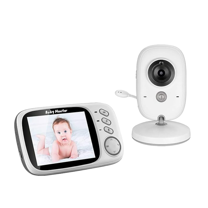 Безжичен бебефон, VB603, Аудио и видео наблюдение за бебета, 3,2-инчов LCD екран, Нощно виждане, Приспивни песни, Сензор за движение, Двупосочна комуникация, Следене на температурата
