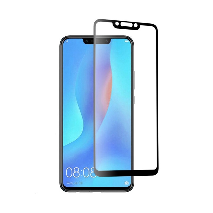 Huawei P Smart Plus/Nova 3i-vel kompatibilis védőfólia, 9D, rögzített üveg, fekete-átlátszó
