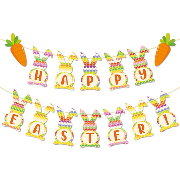 Ghirlanda decorativa pentru Paste, AllizBan, iepuras, morcov, Happy Easter, Multicolor
