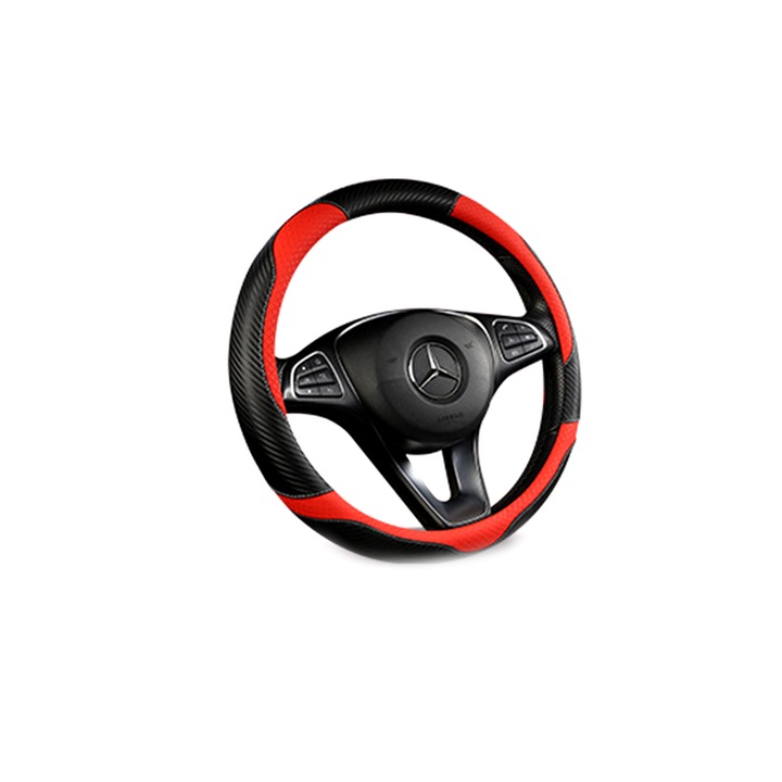Kormányburkolat, Zggzerg, Csúszásmentes felület a jobb tapadás és jó manőverezhetőség érdekében, Könnyen felszerelhető, Autóbelső tartozékok férfi és női részére, A legtöbb autóhoz, Átmérő 38 cm, Szín fekete pirossal