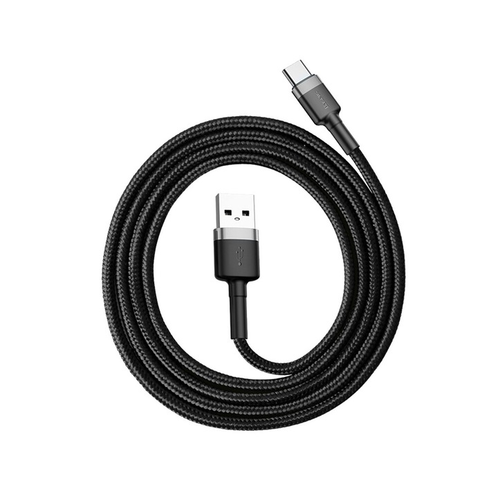 Кабел за данни и зареждане, USB към USB Type-C конектори, Cafule, 3A, 482Mbs, дължина 1m, черно-сив