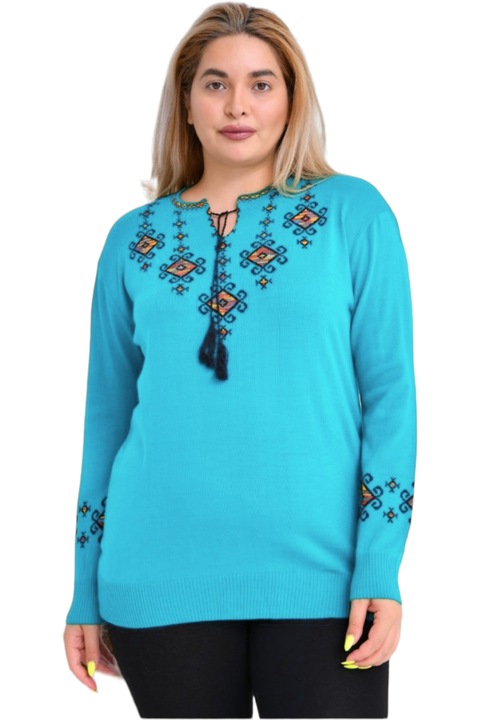Дамска плетена блуза, style ie, традиционен модел, StarFashion, големи размери, Син, L-3XL
