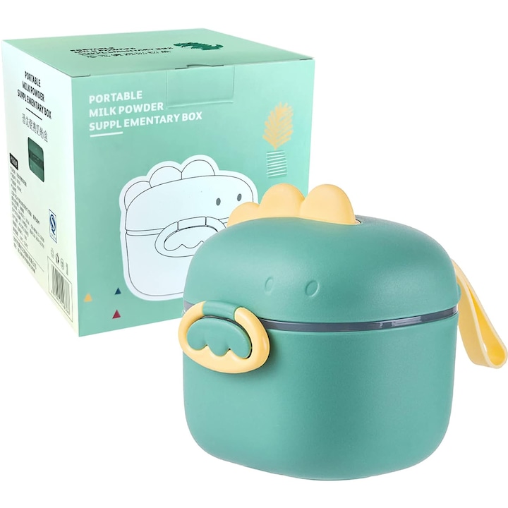 Tejpor vagy élelmiszer tároló doboz szállító fogantyúval és modern kialakítással, BPA mentes, polipropilén, 400 ml, zöld