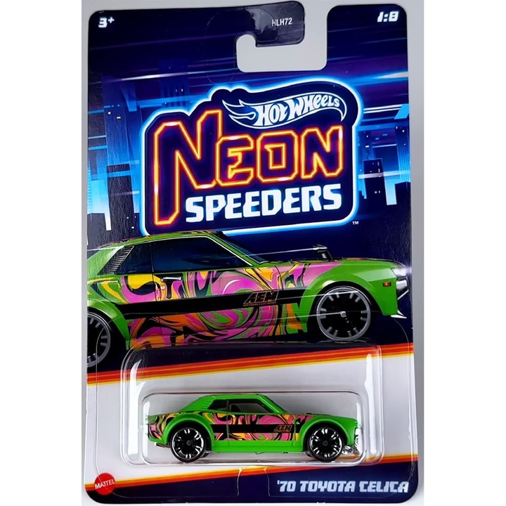 Метална кола Hot Wheels, Neon Speeders `70 Toyota Celica, 1:64, зелено