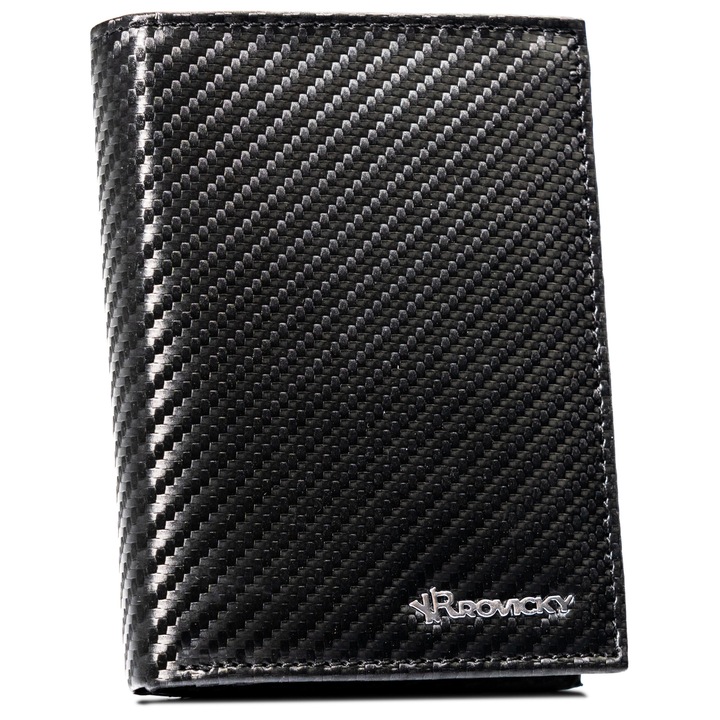 Мъжки портфейл от естествена кожа + ключодържател, черен, Rovicky pk5-n4, 12.5 x 9.5 x 2.5 cm