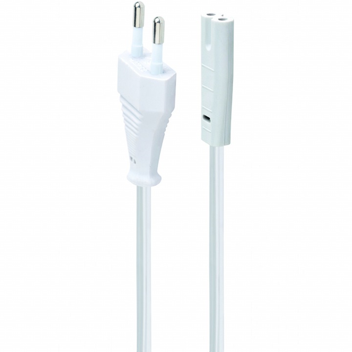 TV tápkábel, rádió kazettás lejátszó, CEE 7/16 IEC 320 C7 csatlakozó, 2 tűs, 10A, 1,8 m, fehér