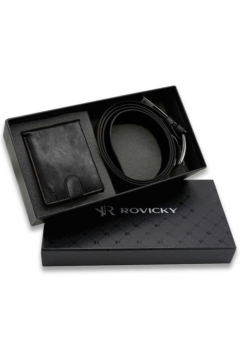 Мъжки портфейл и колан Rovicky 120 хоризонтален черен