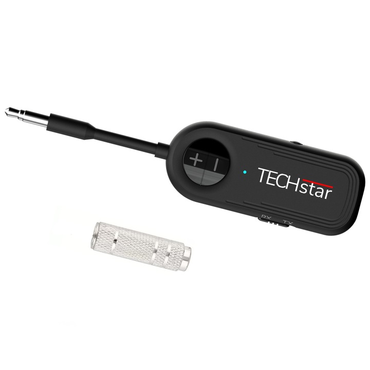 Adaptor Wireless 2 in 1 Receptor si Transmitator Audio TX/RX Techstar® M28 Negru, cu Bluetooth BT 5.3 si Conector Port Audio 3.5mm