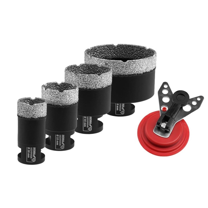 Set 4 biti diamantati si ghid Dedra, 28/35/45/68 mm, Gri/Rosu