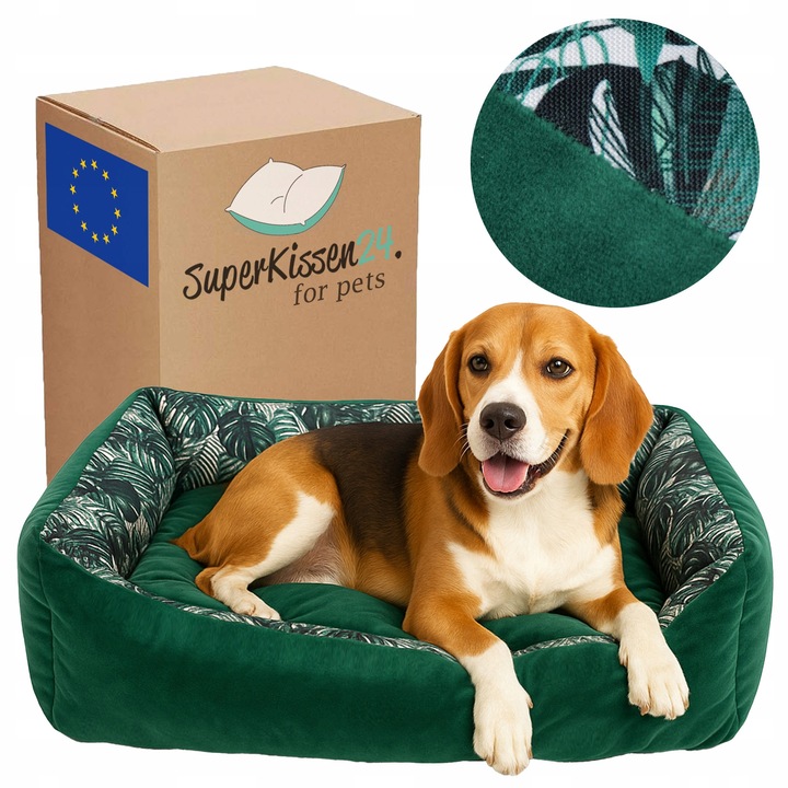 Pat caini talie mare, Catifea, Verde, perna detasabila, 95x75 cm, covoras moale, saltea caini rezistenta si confortabila, culcus caini, SuperKissen24