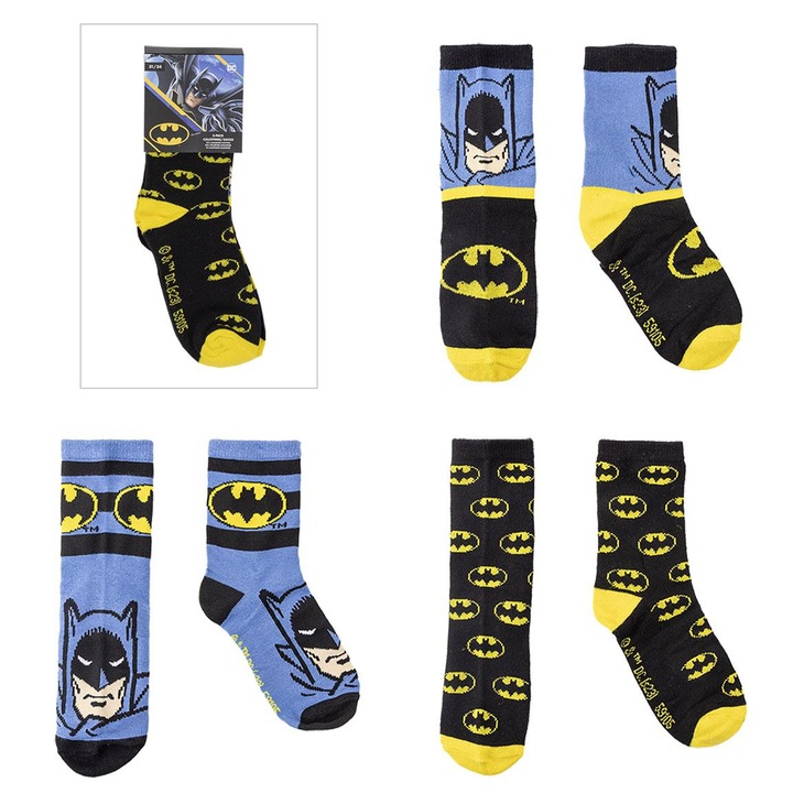 Комплект от 3 чифта чорапи Batman 20617, Черен, 27-30 EU
