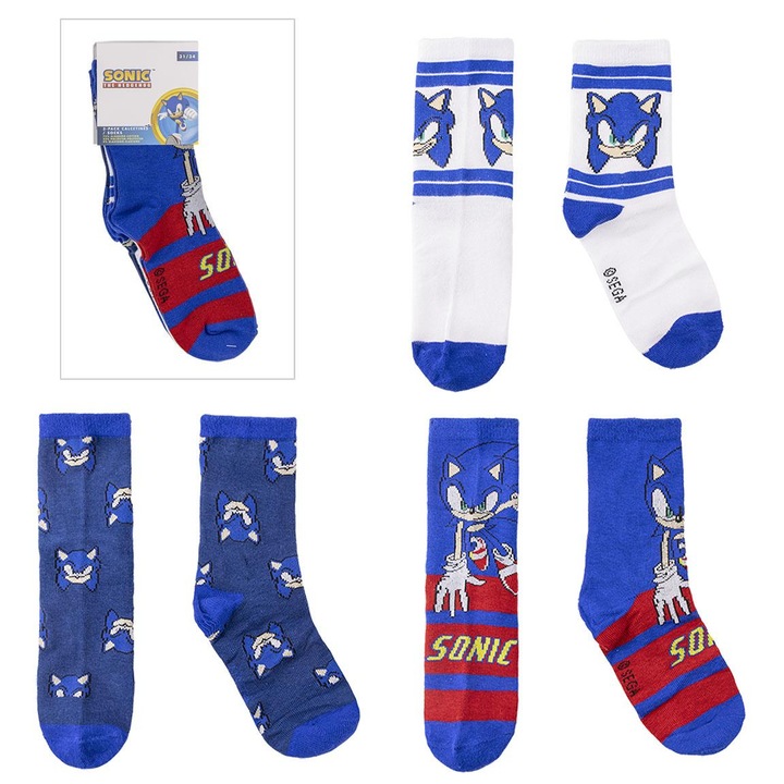 Комплект от 3 чифта чорапи Sonic 20611, Син, 27-30 EU