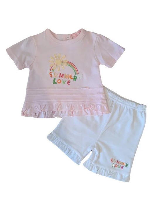 Комплект SuperBebeShop, с къси панталонки с волани, модел Summer Love, памук, за момичета, къс ръкав, многоцветен, 62-68 см