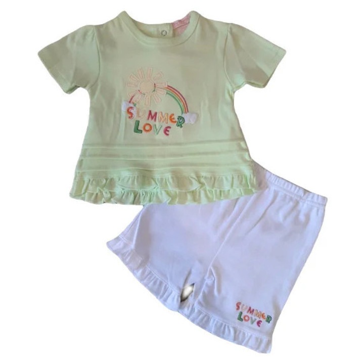 Compleu SuperBebeShop, Cu Pantaloni Scurti, Model Summer Love Sun, Bumbac, Fete, Maneca scurta, Multicolor, 62-68 CM