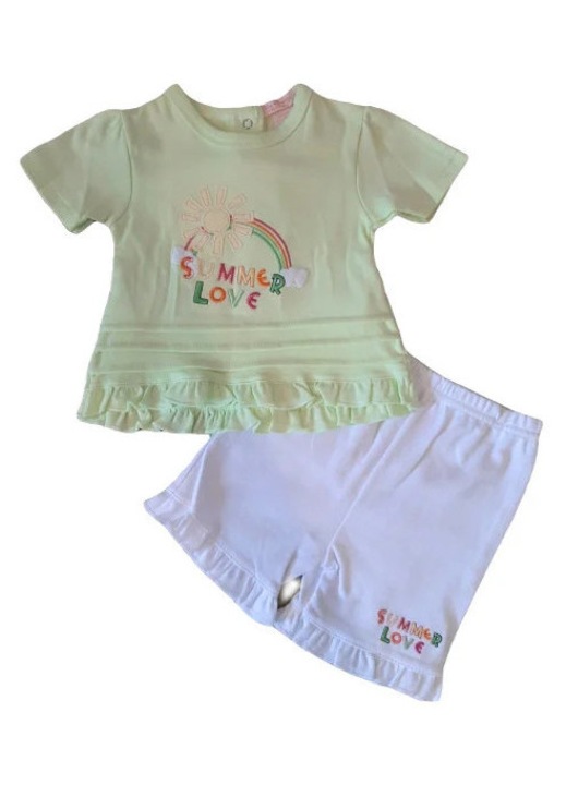 Комплект SuperBebeShop, с къси панталонки, модел Summer Love Sun, памук, за момичета, къс ръкав, многоцветен, 62-68 см