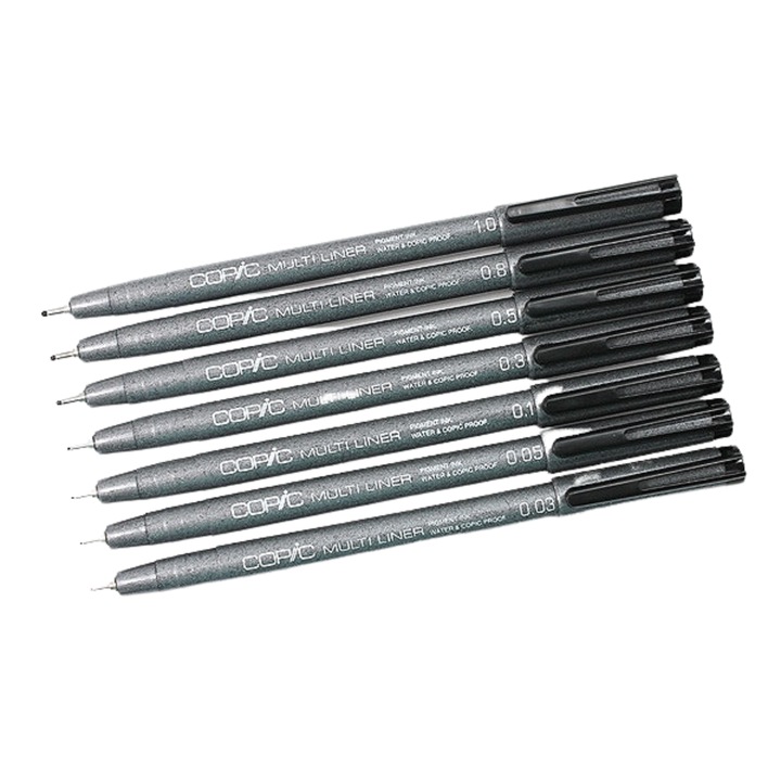Set 7 Multiliner Copic, A-2, Negru