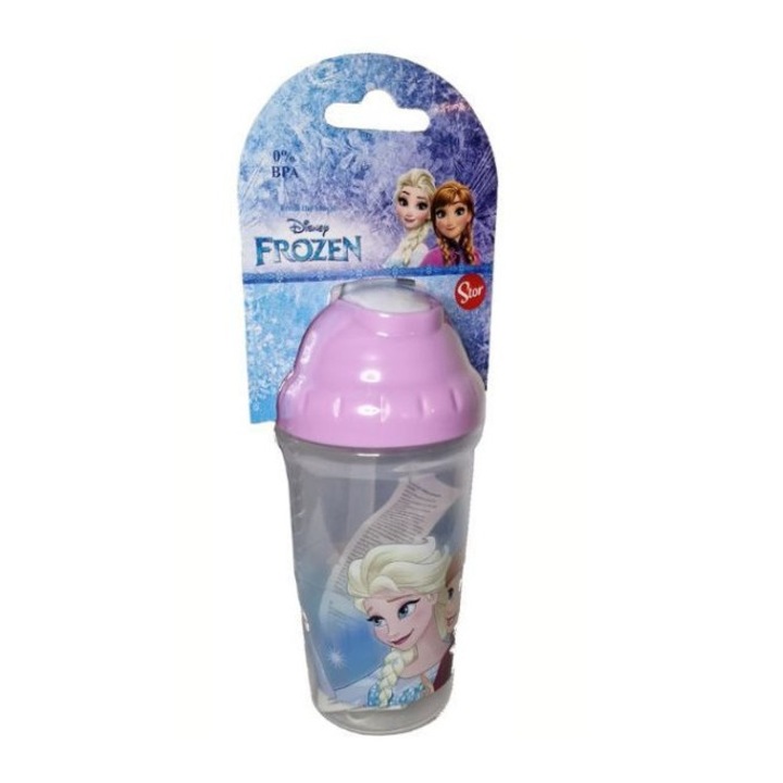 Pahar plastic cu capac si pai flexibil Frozen II 295 ml Mov