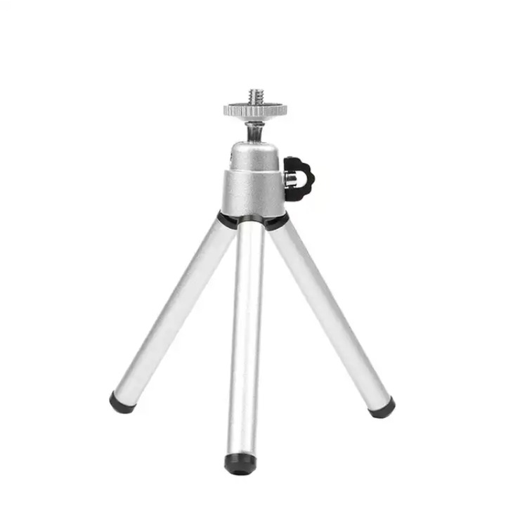 Професионален пластмасов/метален статив 135 - 195 mm с универсална резба 1/4 за GoPro камери Hero 1 2 3 + 4 5 6 7 8 9 10 11 12 Session Mini Max Fusion, insta360 One X Go, SJcam, DJI Action, Universal, Phone , Сребрист, Статив