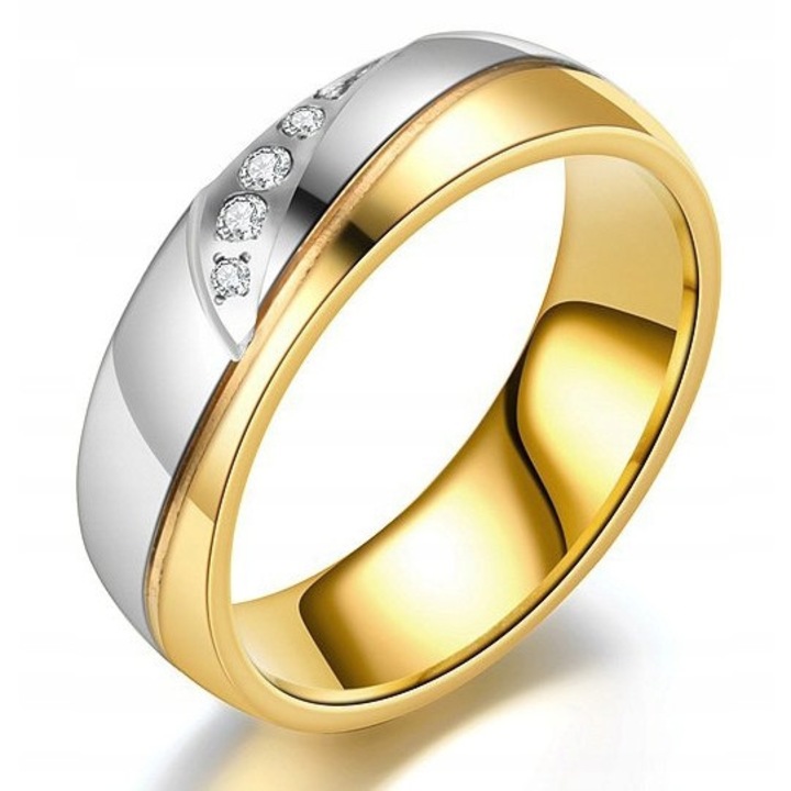 Inel pentru barbati, Wolfring, Otel inoxidabil, Marimea 22, Argintiu/Auriu