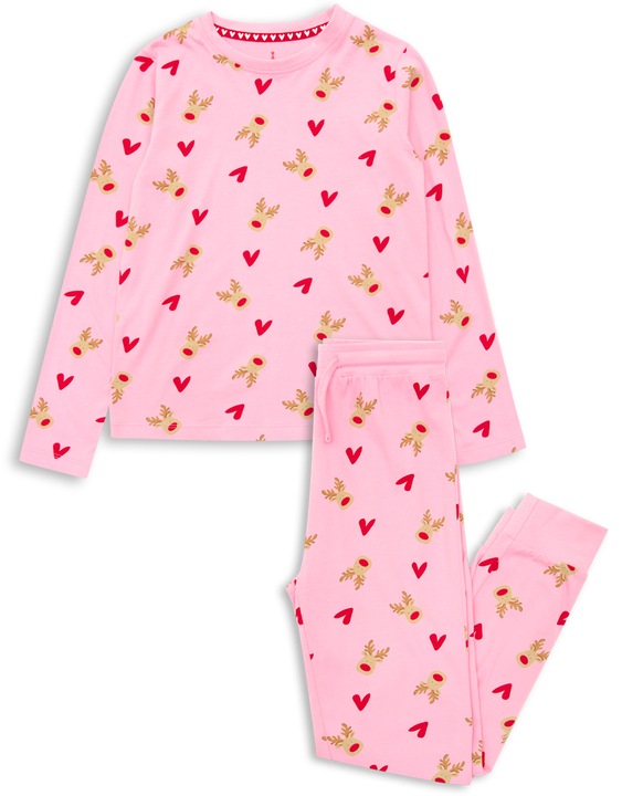 Threadgirls, Pijama lunga din bumbac cu model grafic 21157, Roz