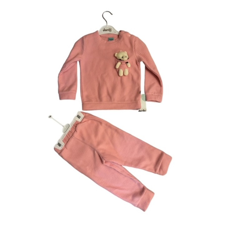 Lány szett, Damla, 2 db, Pamut, Mackó kiegészítő, Halvány rózsaszín, 2, Halvány rózsaszín